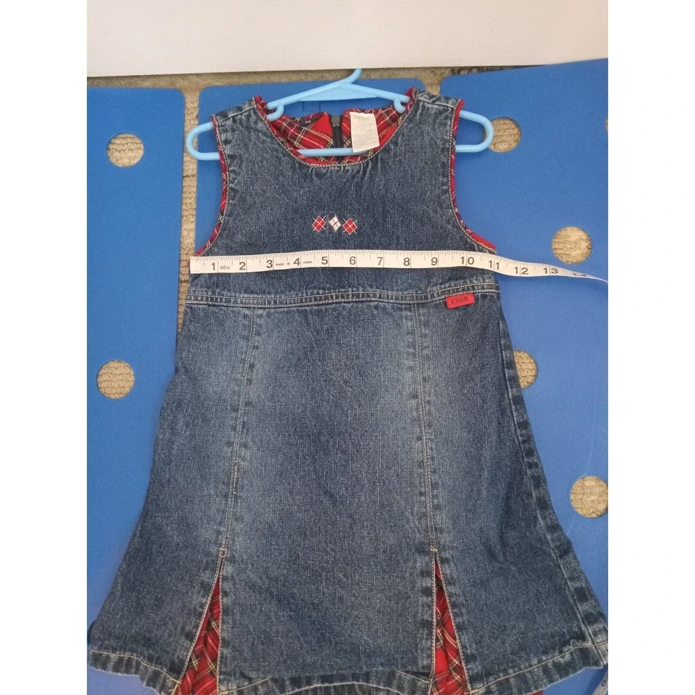 Izod Toddler Girls Jean Jumper Dress Size 4T Sleeveless Denim Jumper Plaid‎ Blue